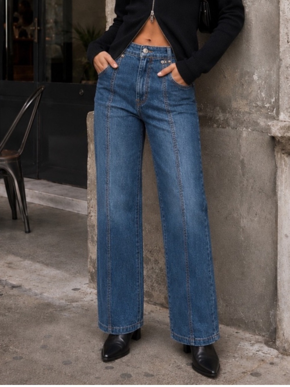 DRIFTWOOD Blue Jeans Vertical Seam Stitch Bootcut Size 30 Casual Everyday Edgy